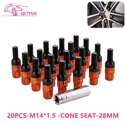 20PC 28mm M14x1.5 Wheel Lug Bolt Cone for Seat Studs Set for Most Aftermarket Orange