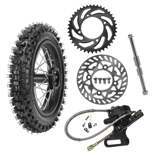 15mm 12-inch rear wheel kit with 80/100-12 rims for Apollo SSR 110cc/125cc Pit bikes.
