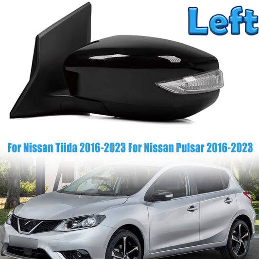 Left Side Door Rearview Mirror Assembly 5PIN Black for Nissan Pulsar 2016-2023