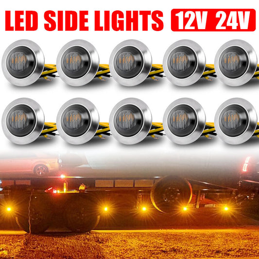 10pcs 3/4 Bullet Round LED Side Marker Lights Smoked Amber for Trailer Truck RV