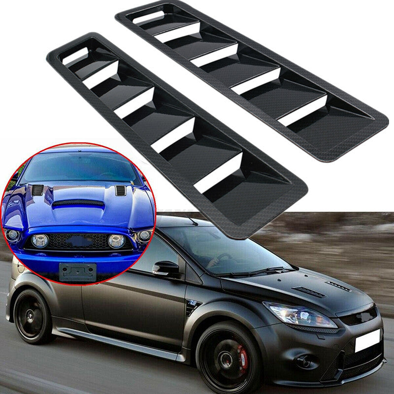 Black Carbon Car Engine Hood Air Intake Panel Vent Louver Trim Heat Dissipation