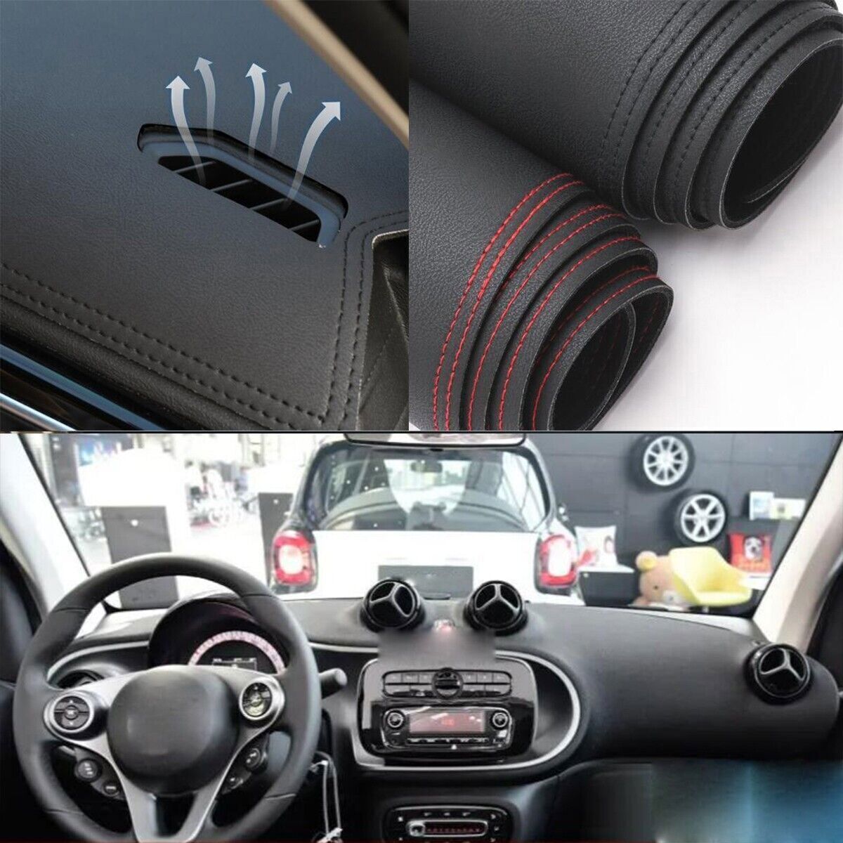 1X PU leather Dashboard Dash Mat Non-slip DashMat Shade For M. for Benz for Smart 2015-20