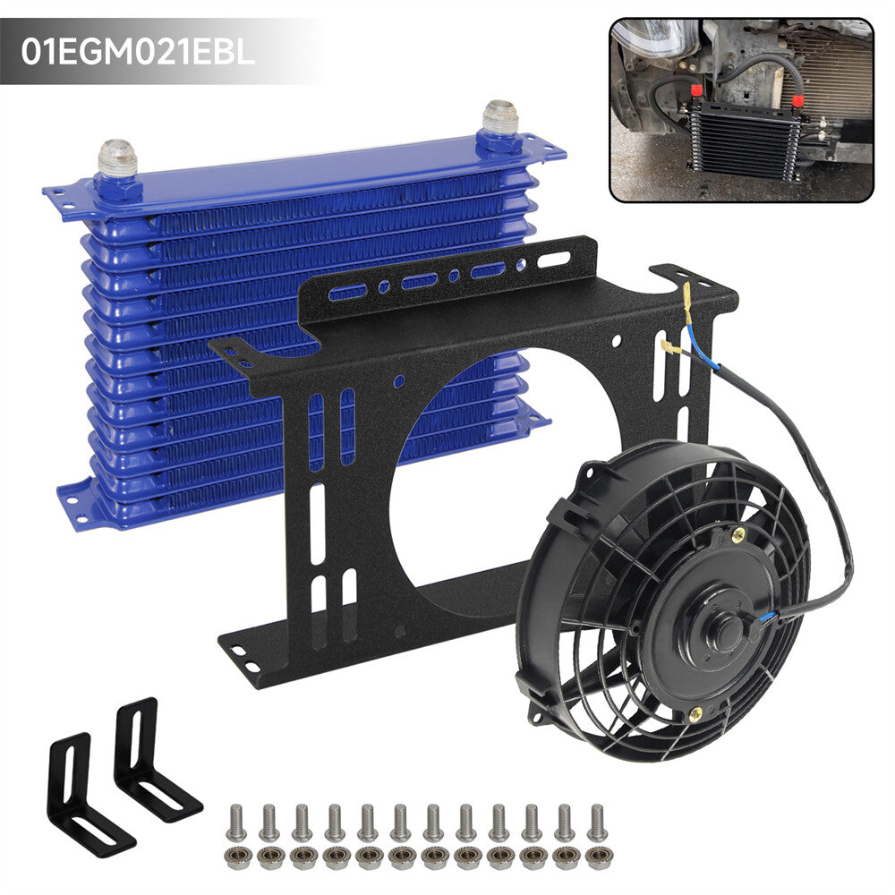 Universal 13 Row AN10 Engine Oil Cooler + 7 Fan Kit New Mounting Bracket Kit BL