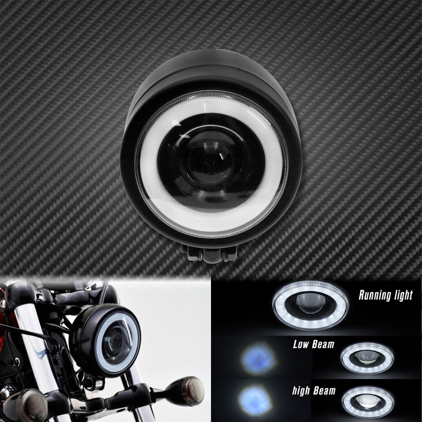 Motorcycle LED White DRL Headlight Head Lamp Black Fit For Sportster Cafe Racer