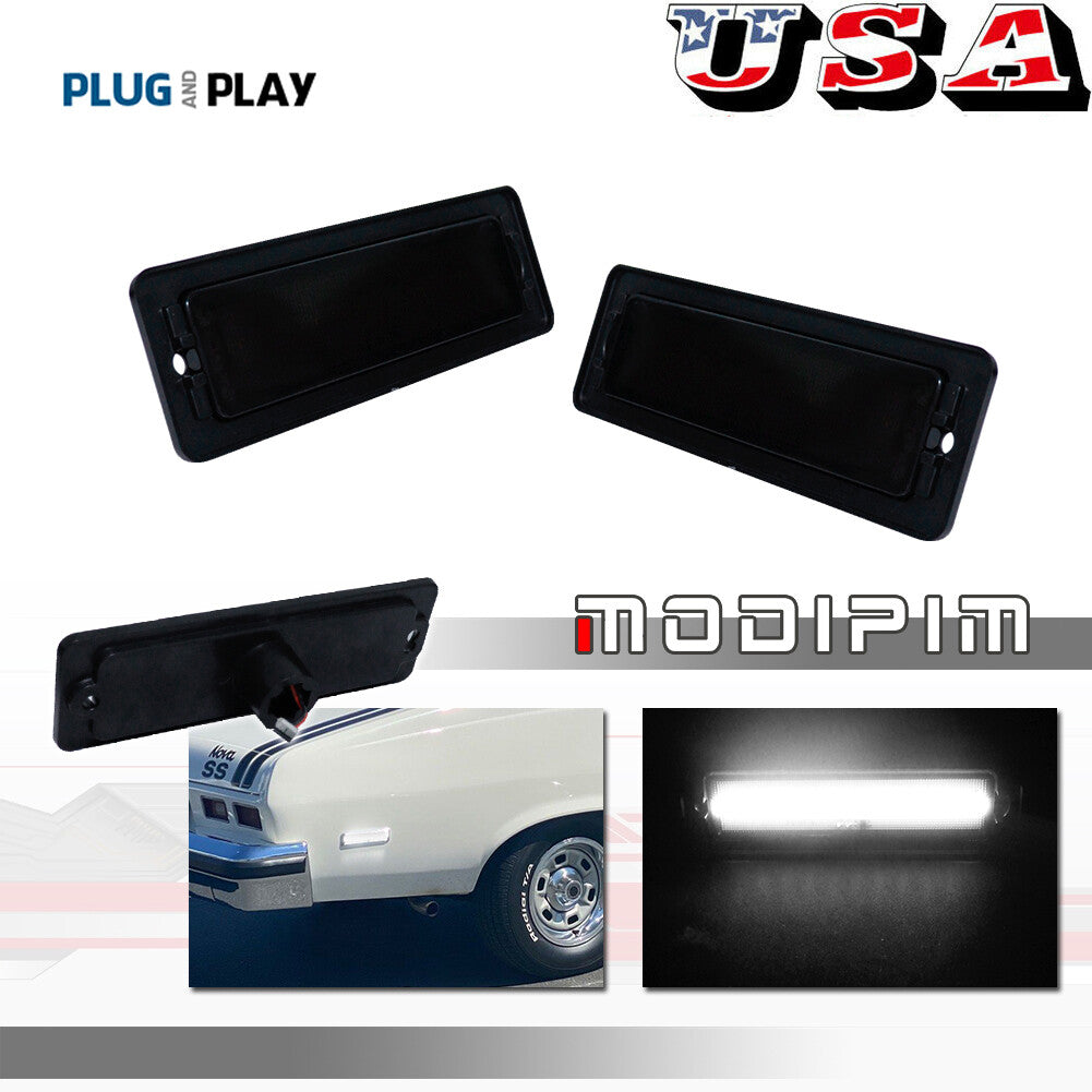 Suitable for 1970-1974 for Chevrolet Nova Smoked Lens Front/Rear Bumper Side Marker Lights (2-Piece Set)