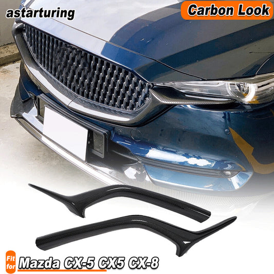 for Mazda CX-5 CX5 CX-8 2017-2020 Front Grill Grille Molding Cover Carbon Look