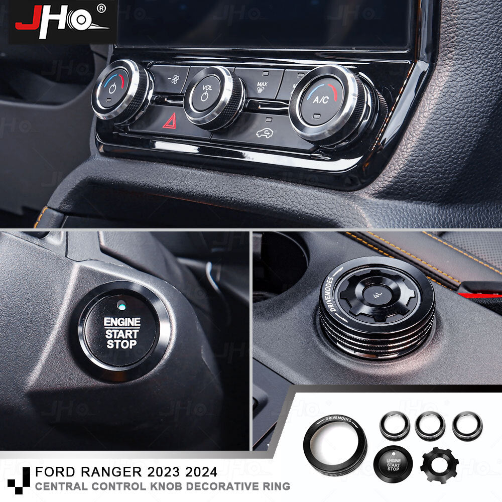 Black Aluminum Central Control Knob Ring Cover Trim Decor For Ranger 2023-2024