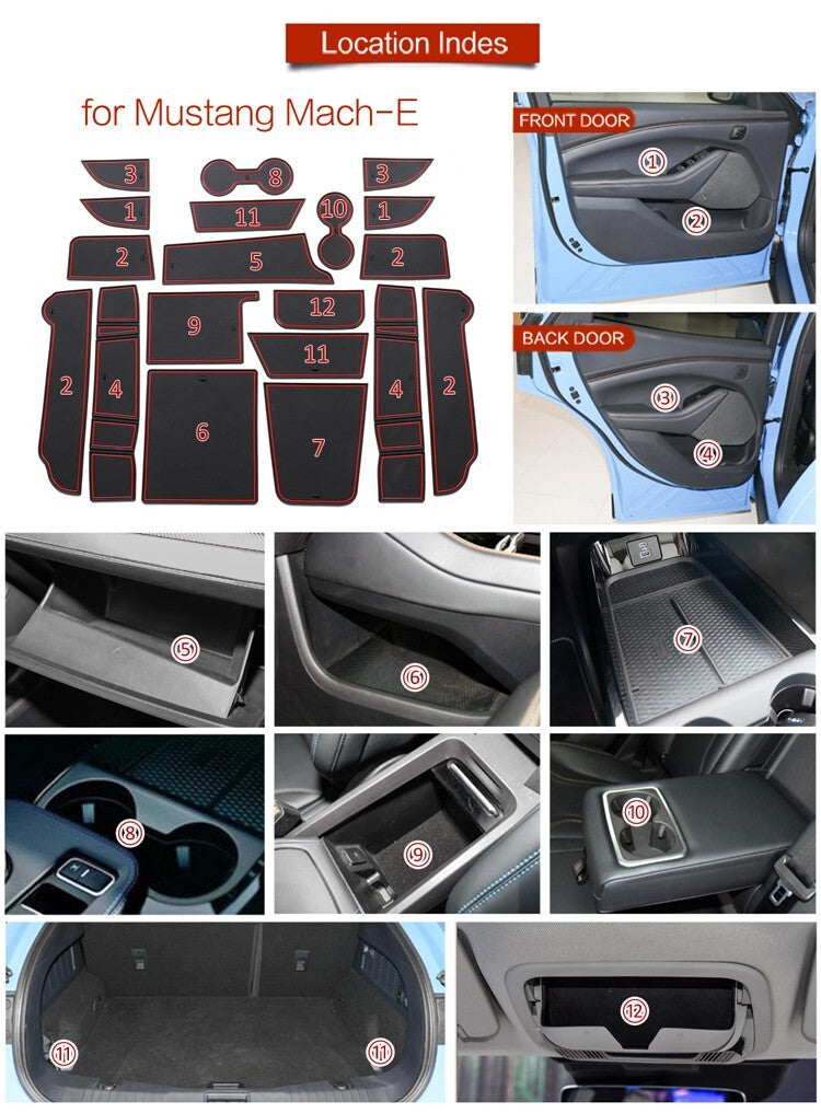 Car Gate Slot Cup Mat for Ford for Mustang Mach-E 2021 2022 Anti-Slip Mats WHITE