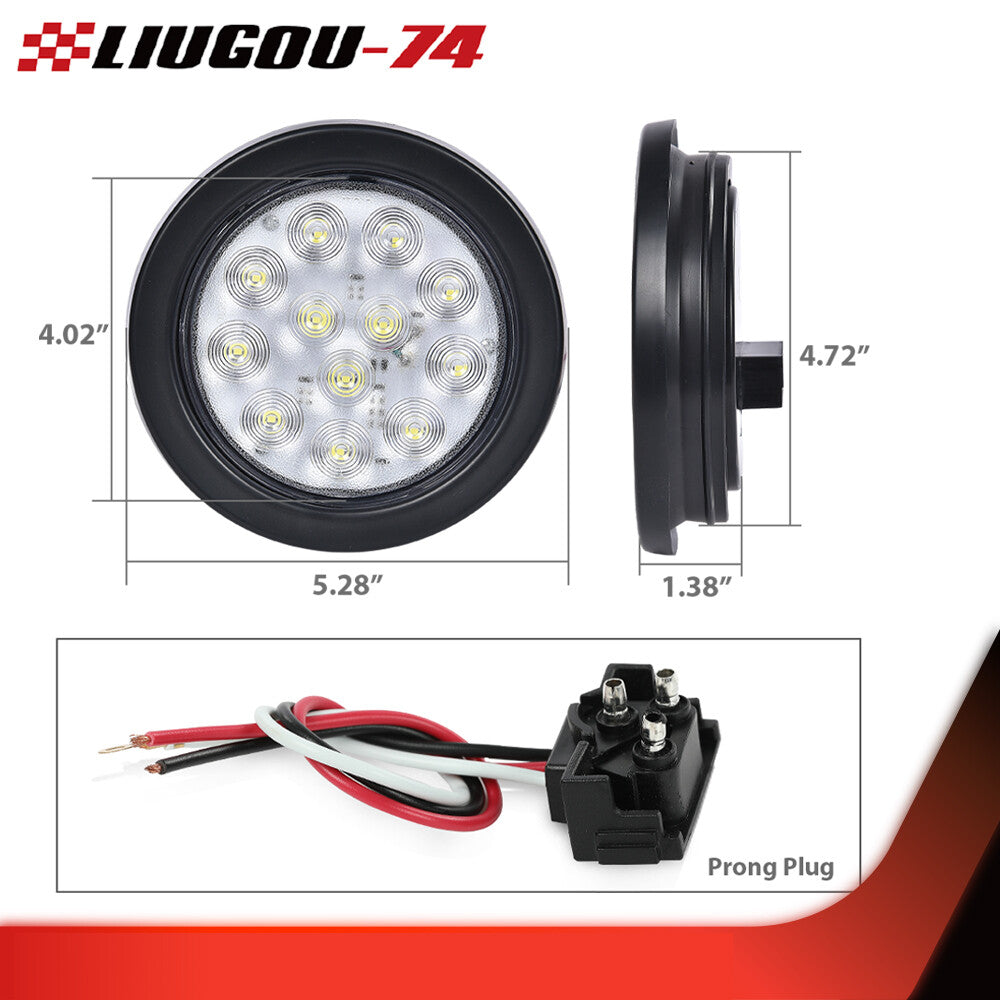 Suitable for trailer trucks, 4-inch clear lens, round 12 LED reverse backup taillight, 12V.