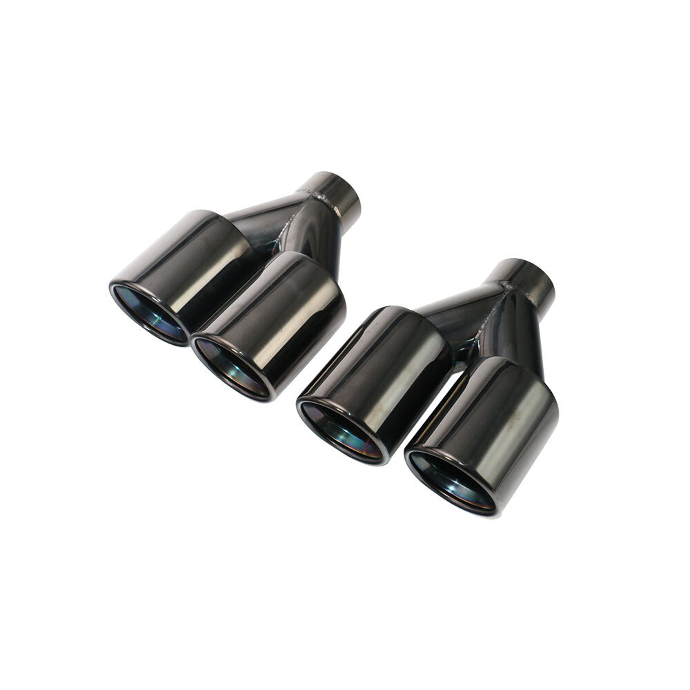 Pair 2.5'' ID 3.5'' OD Exhaust Pipe Tips Universal Stainless Black Slant Tips