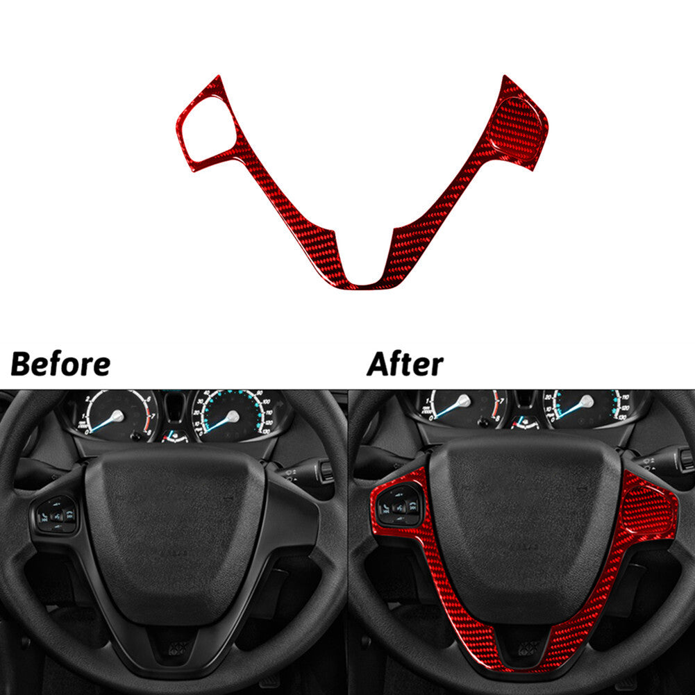 2Pcs Red Carbon Fiber Steering Wheel Accent Cover Trim for Ford Fiesta 2011-2015