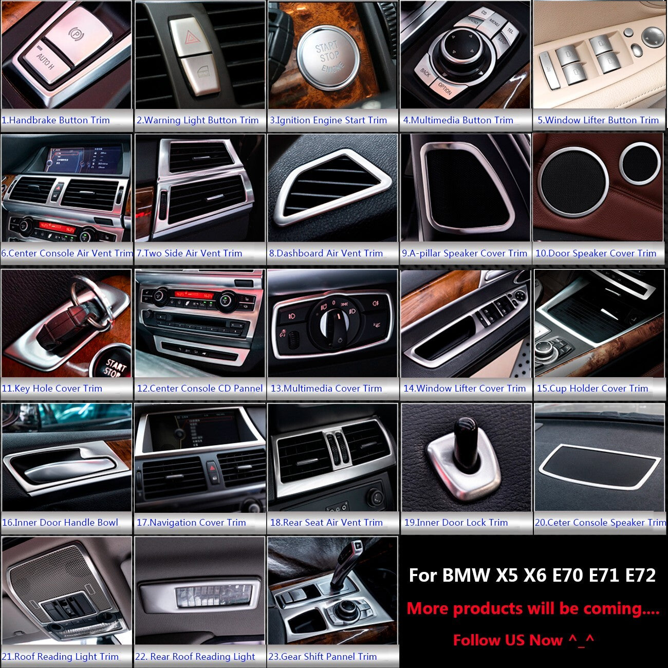 Stainless Steel for BMW X5 X6 E70 E71 Car Center Console Cup Holder Cover Trim