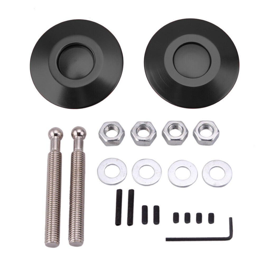Black Push Button Billet Round Hood Pins Lock Clip Kit Engine Bonnets Lock
