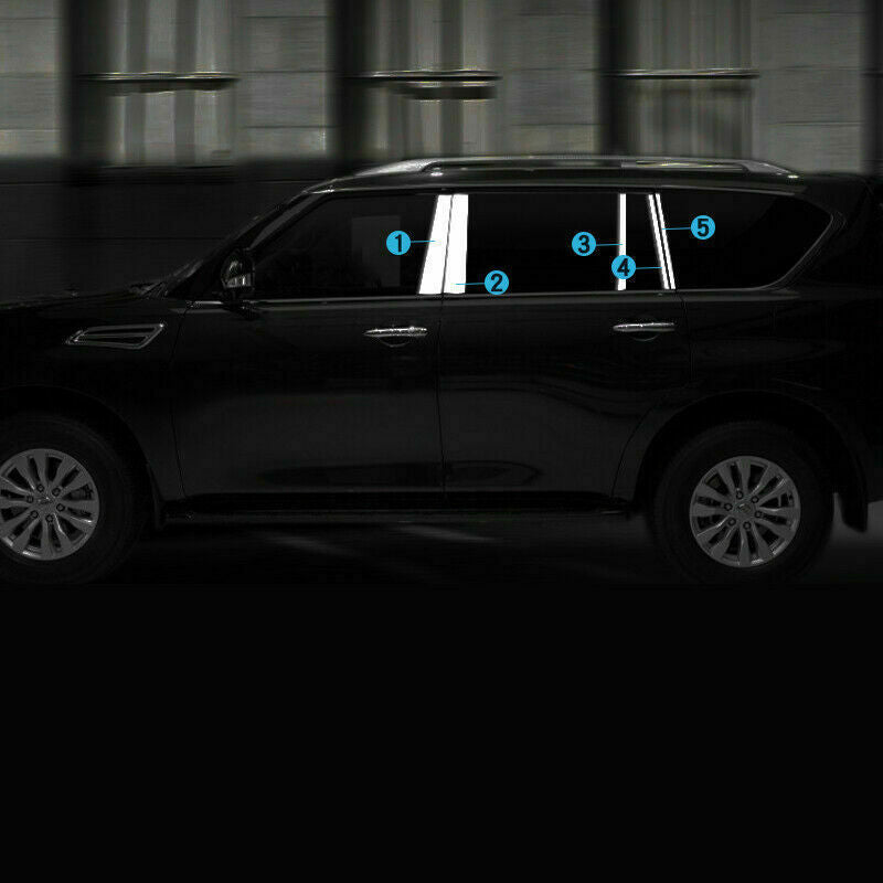 10P for Nissan Armada Patrol Y62 2013-2020 Chrome Window Pillar Posts Cover Trim
