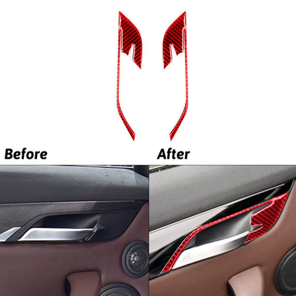 3x Red Carbon Fiber Interior Rear Door Handle Cover Trim for BMW X1 F48 2016-18