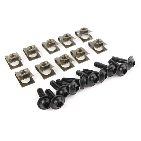 Fit Scooter M6 Body Fairing Bolts Fastener Clips Screw Set BLACK Universal10pcs