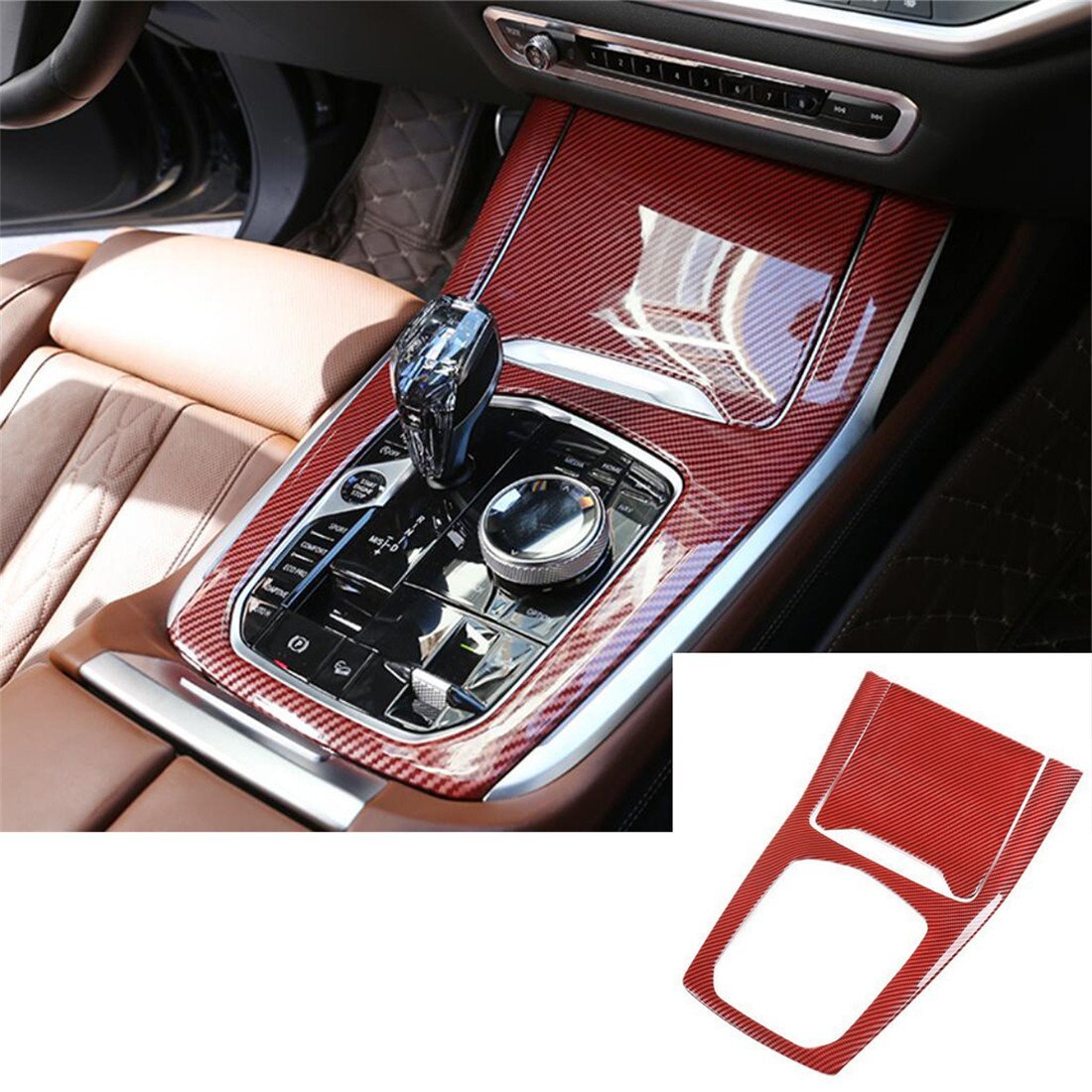 for BMW X5 G05 X7 G07 2019+ Central Control Gear Shift Panel Trim ABS Red Carbon