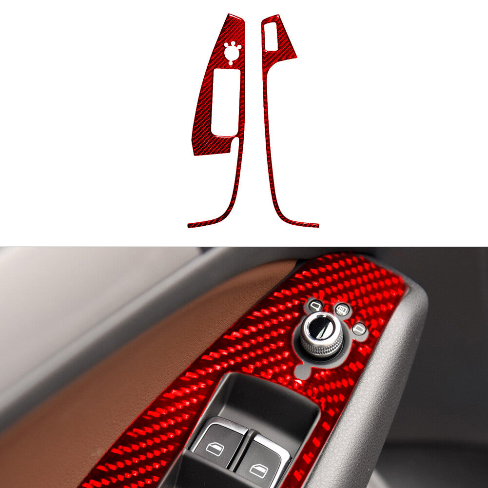 for Audi Q5 2009-2017 Red Front Window Lift Button Trim Cover Decor Carbon Fiber