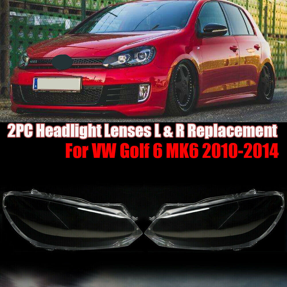 2-Piece Clear Headlight Lens LR Replacement Kit for Volkswagen for Golf 6 MK6 2010-2014