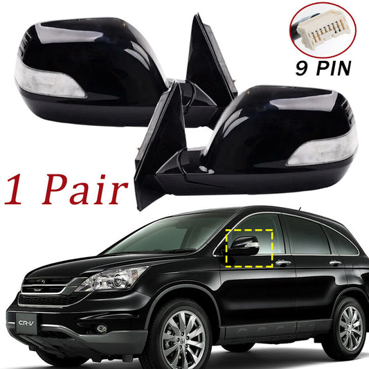 LHRH Black Door Side Mirror with Heated Signal Lights, 9-Pin Fittings for Honda CRV 2007-2011