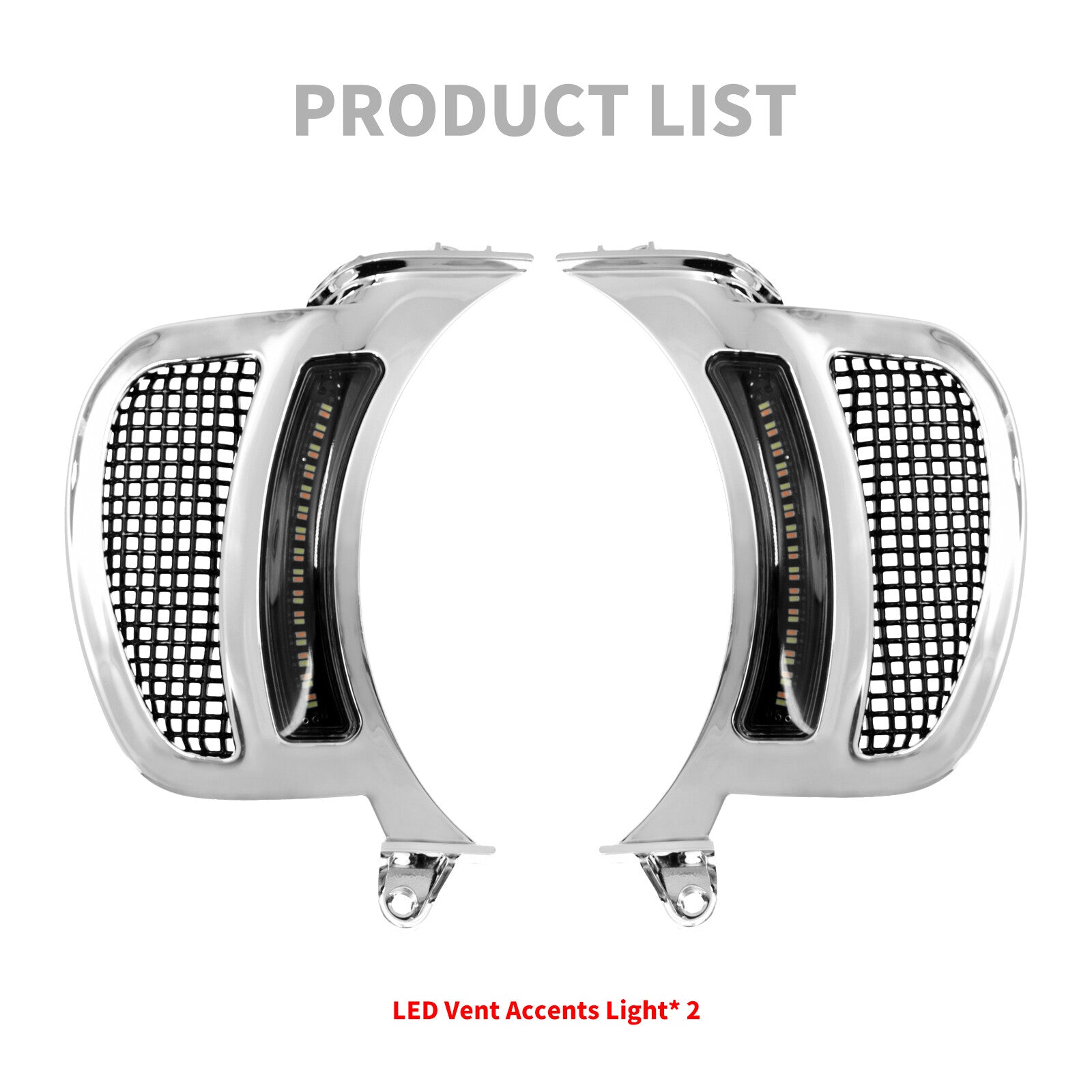 Chrome Headlight Vent Accent w/ Black Grille LED Light Fit for Harley Road Glide
