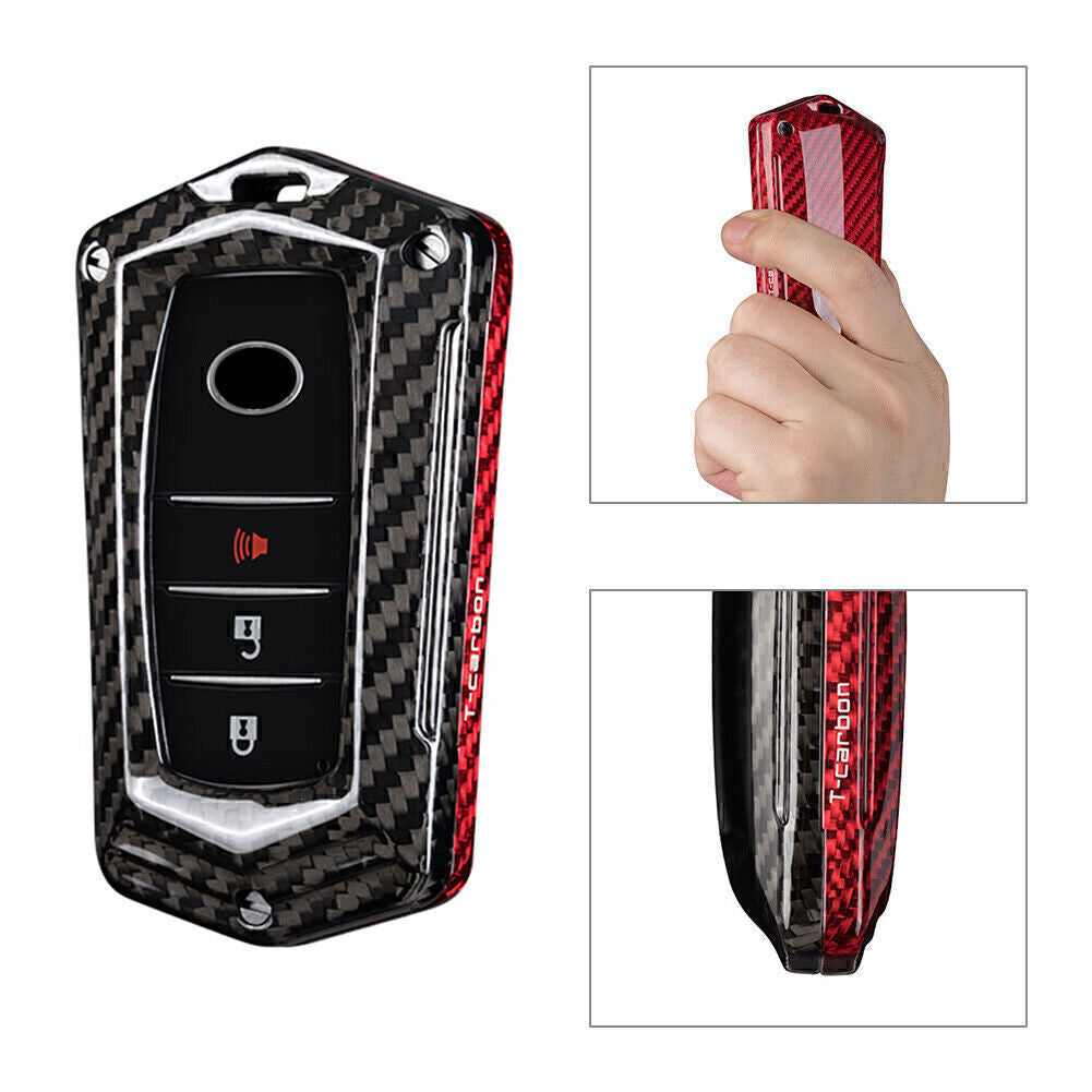 Carbon Fiber Car Key Fob Case Cover for Toyota Alphard RAV4 Hilux Red Black