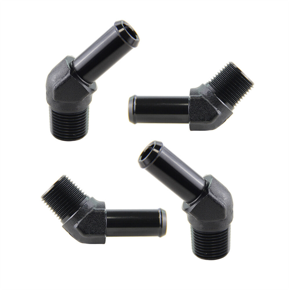 4PCS Aluminum AN8 3/8 NPT Male to 1/2 Hose Barb 45 Degree Adapter Fitting Black