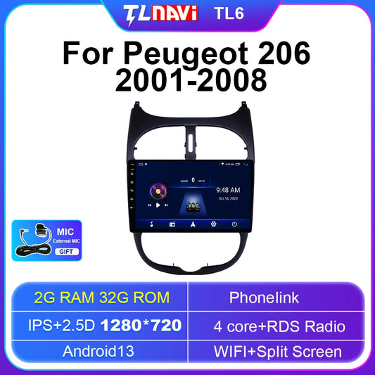 for Peugeot 206 Car Radio Auto RDS DSP QLED GPS Audio Multimedia Player Carplay