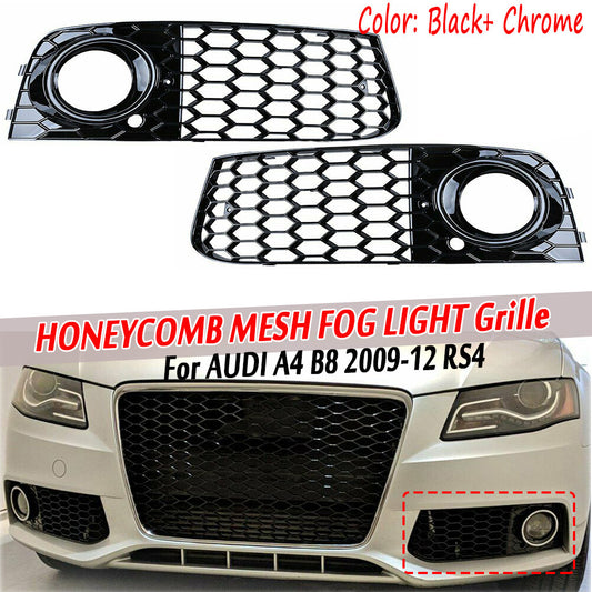 2-piece front fog light grille grille cover for 09-12 for Audi A4 B8 honeycomb RS4