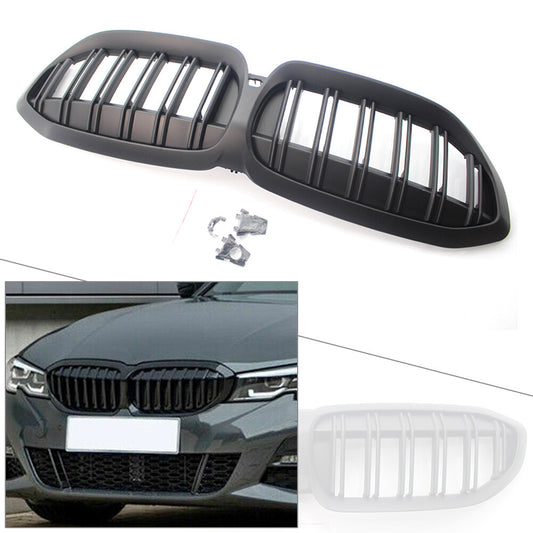 Double Slat Grill for BMW New 3 Series G20 19-20 Matte Black Front Kidney Grille
