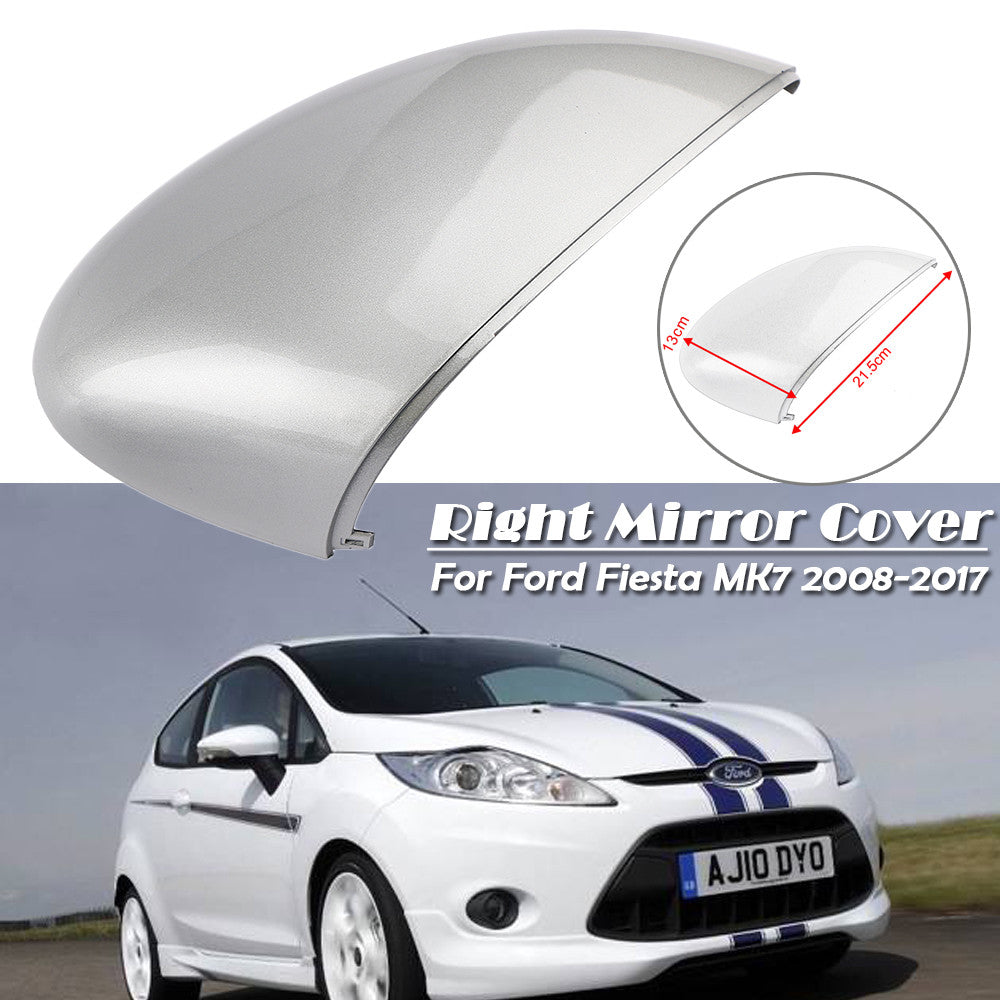 Right passenger side door mirror cover for 2008-2017 for Ford Fiesta MK7, silver.