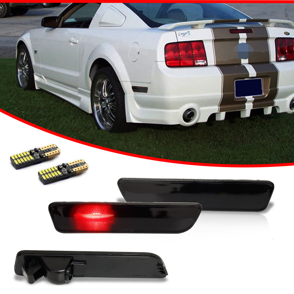 Suitable for 2005-2009 for Ford for Mustang Red LED Rear Bumper Side Marker Lights Smoke Lens