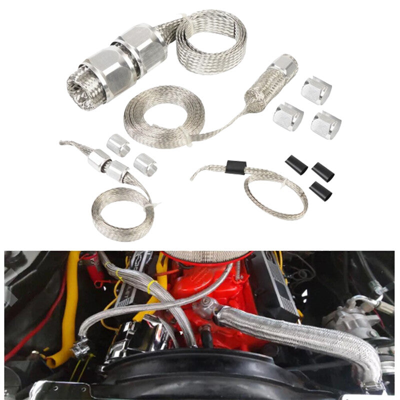 Silver Universal Radiator Hose Sleeve Aluminum Braided Fitting Hose Cover Kit