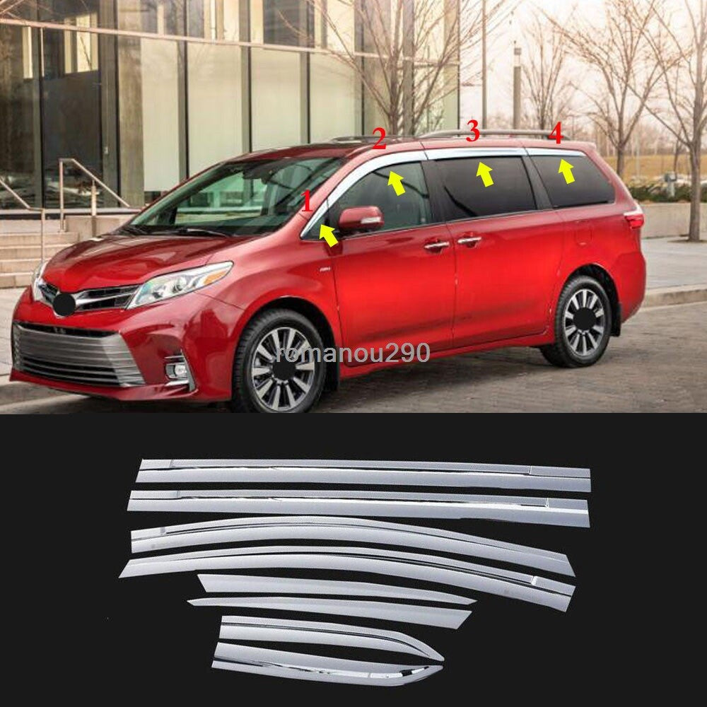 for Toyota for Sienna 2011-20 Chrome Side Window Vent Visor Sun Rain Deflector Guard