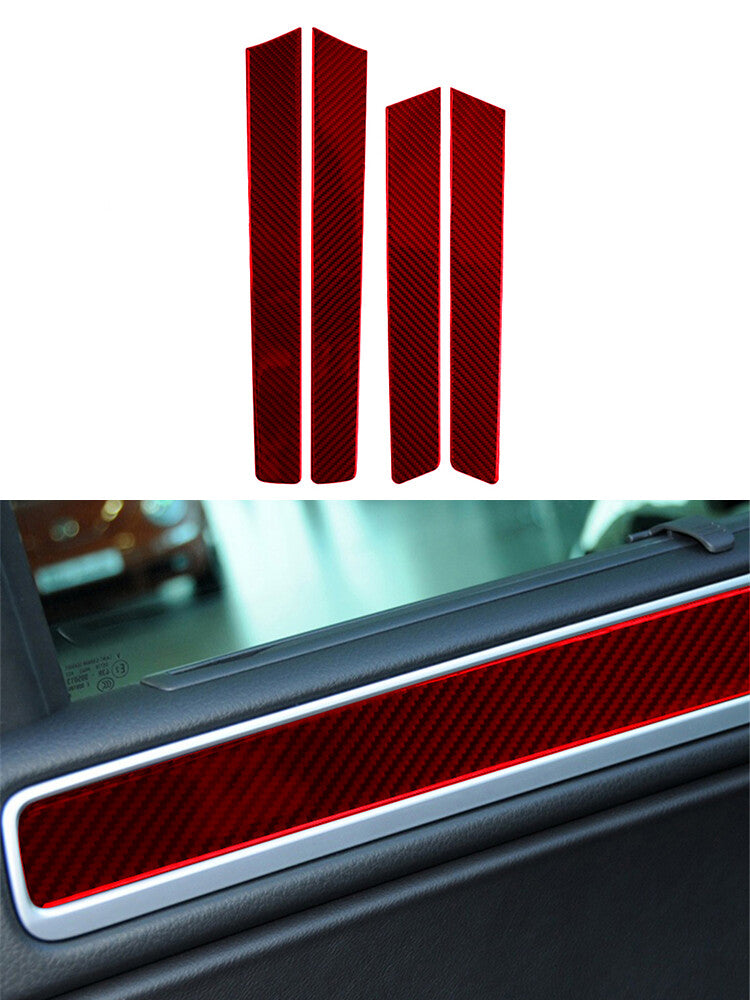 Red 4Pcs Car Door Trim Strip Cover Decor Carbon Fiber for VW Touareg 2011-2018
