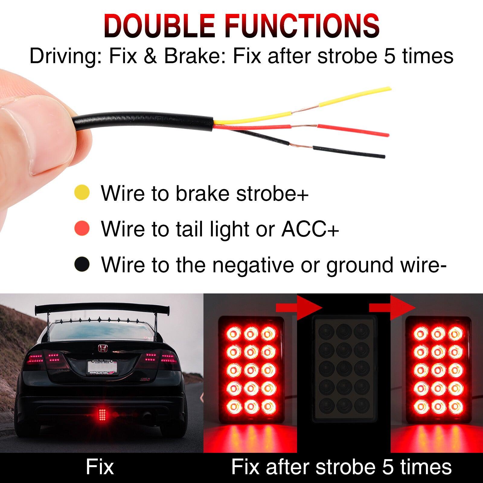 Smoked F1 Style Brake Light Car Tail Light 15-LED Lamp Rear Universal