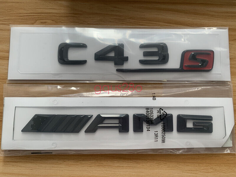 Sleek Black C43 S + AMG Letter Trunk Embl Badge Sticker for Mercedes-Benz C43