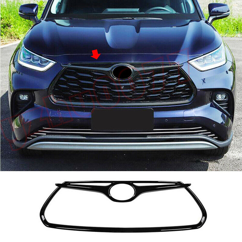 Front Grille Cover Trim for Toyota Highlander 2020-2023 Pure Black Garnish Frame