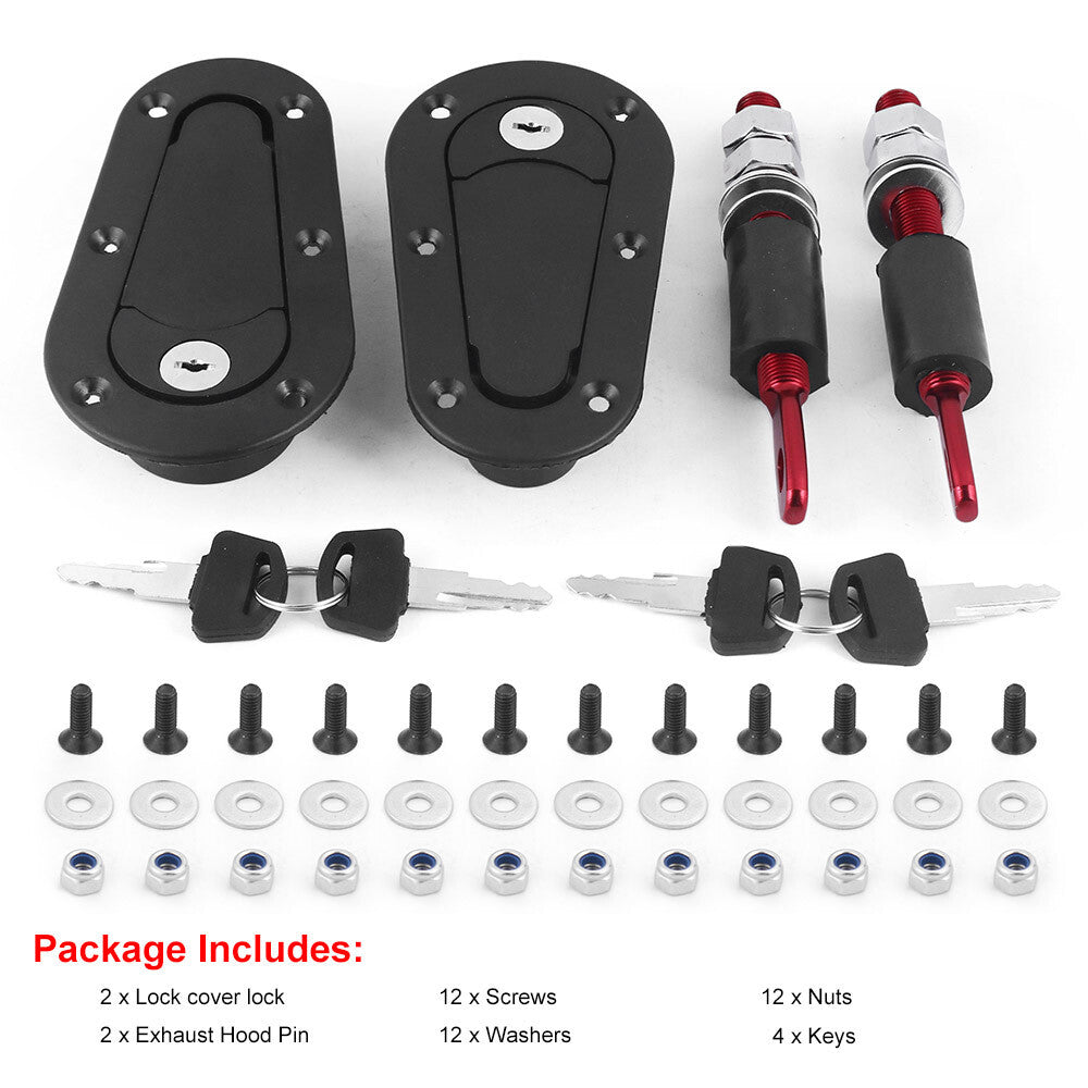Universal Racing Car Flush Hood Latch Pin Engine Bonnet Latch Lock Kit BlackKey