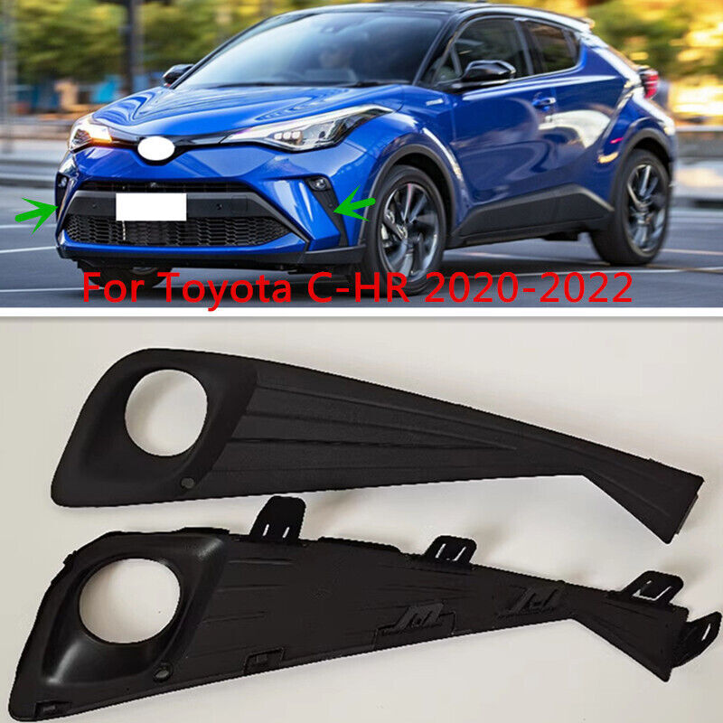 Pair ABS Black Front Bumper Fog Lamp Grille Cover Bezel for Toyota C-HR 2020-22