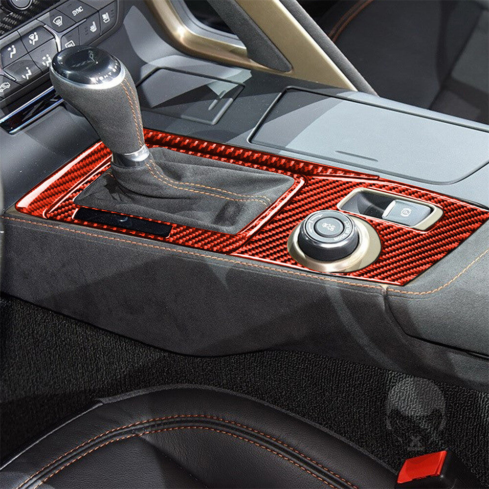 4¡ÁRed Carbon Central Gear Shift Panel Cover for Chevrolet for Corvette C7 2014-2019
