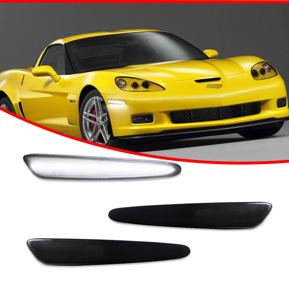 Two smoked white LED front marker lights for Chevrolet for Corvette C6 2005-2013