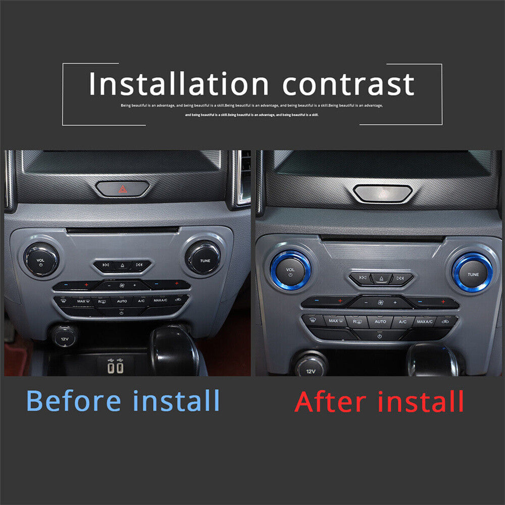 Alloy Blue Car Volume Media Knob Ring Trim for Ford Ranger 2015-2018 Accessories
