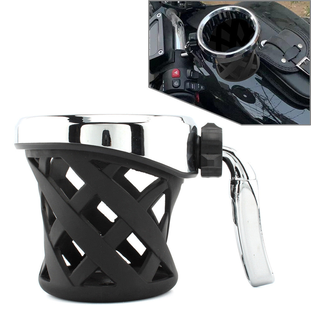 Motorcycle Handlebar Cup Holder Drink W/ Mesh Basket Mount Universal
