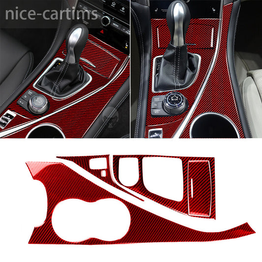 4¡ÁRed Carbon Water Cup Holder Gear Shift Panel Trim for Infiniti Q50 Q60 2014-22