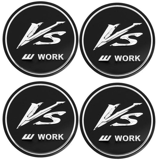 4-Piece VS Work Black Rim Stickers, Wheel Center Stickers, Hub Stickers 45mm