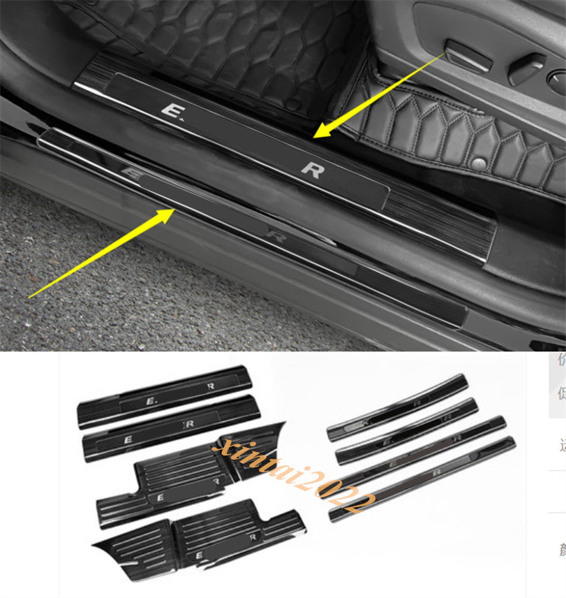 8X Stainless Side Door Sill Plate Guards Cover Black for Ford Explorer 2020-2023