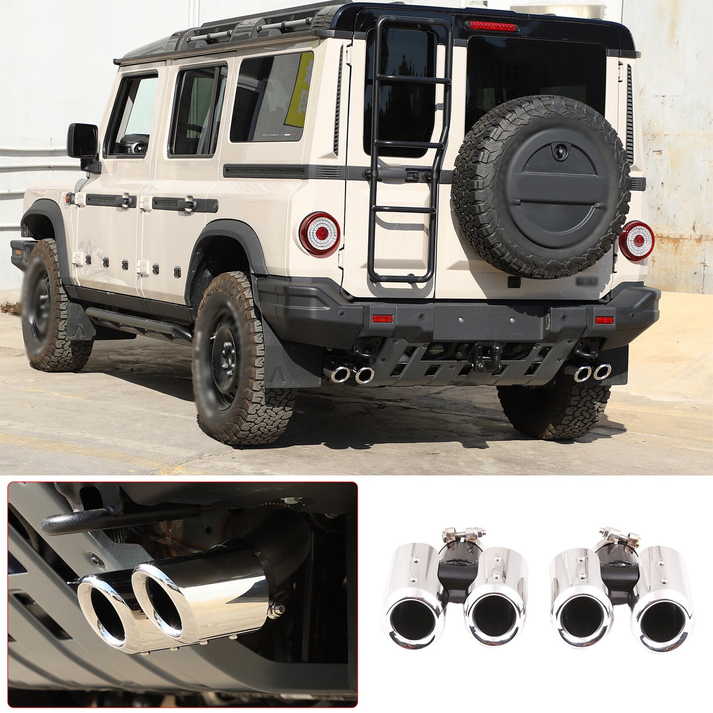Fit For Ineos Grenadier Stainless Silver Rear Exhaust Four Outlets Modified Trim