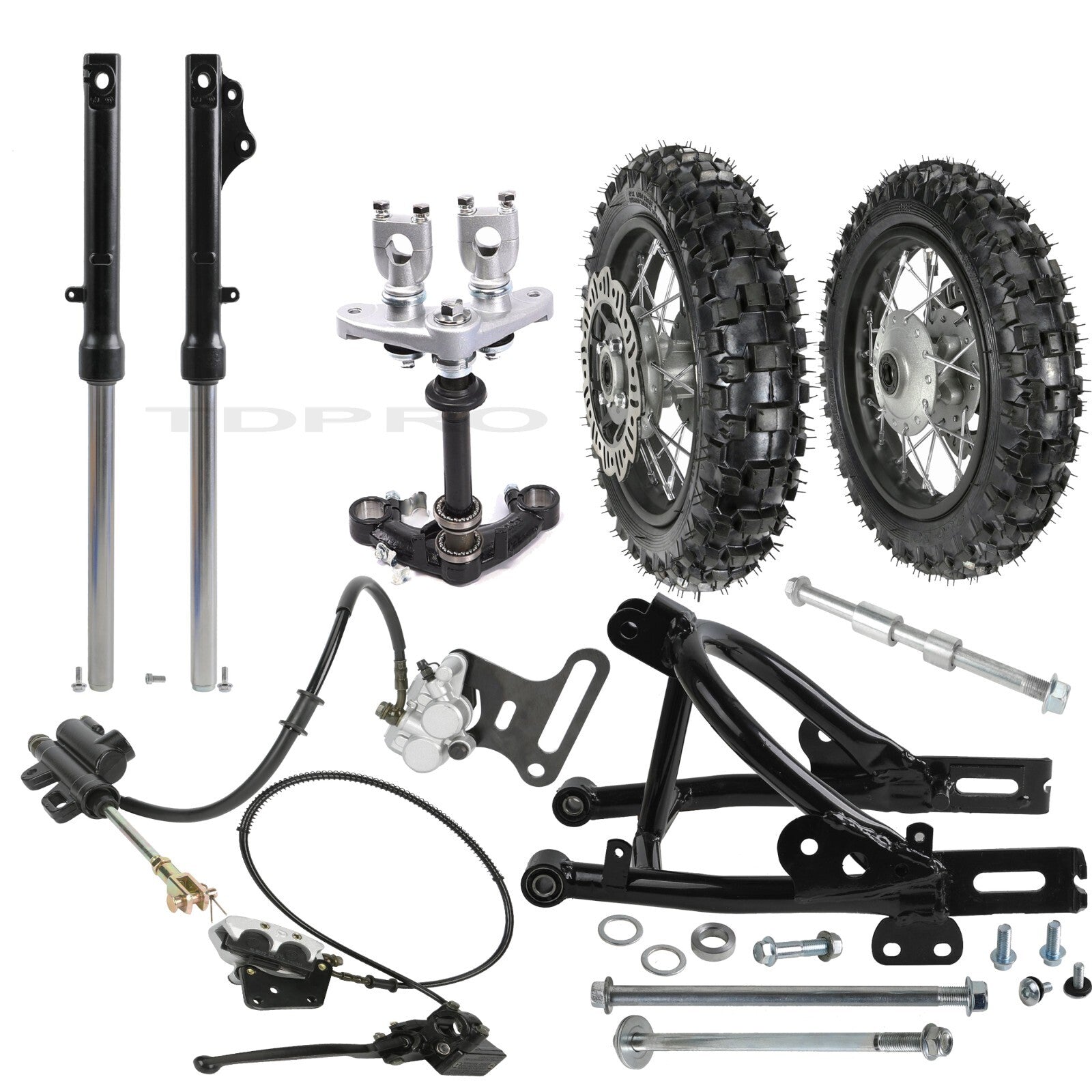 Front fork and 10-inch front and rear wheels 2.50-10 3.00-10 and swingarm Apollo SSR CRF50