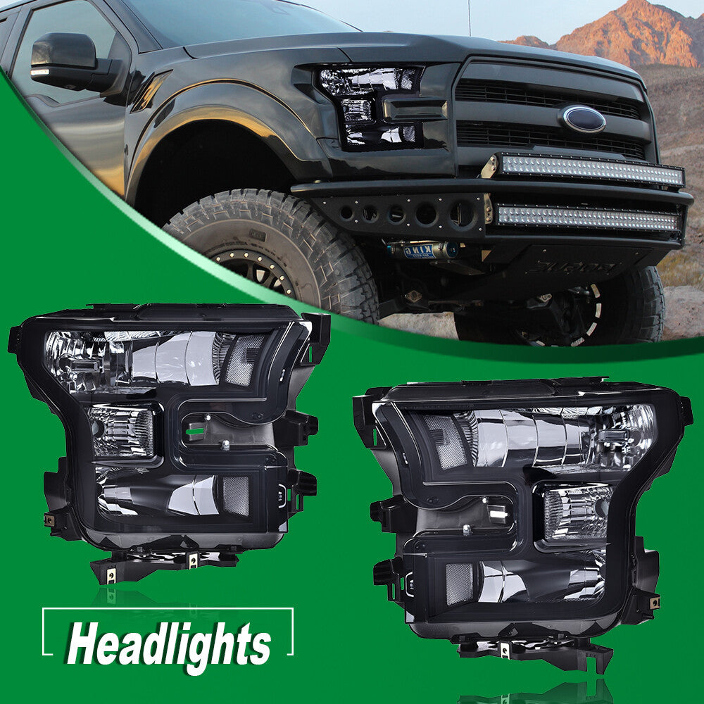 Suitable for 2015-2017 for Ford F-150 Smoke Lens Headlights, Clear Headlights (Left + Right -)